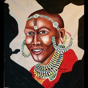 Kenya African hand painted print on cloth canvas